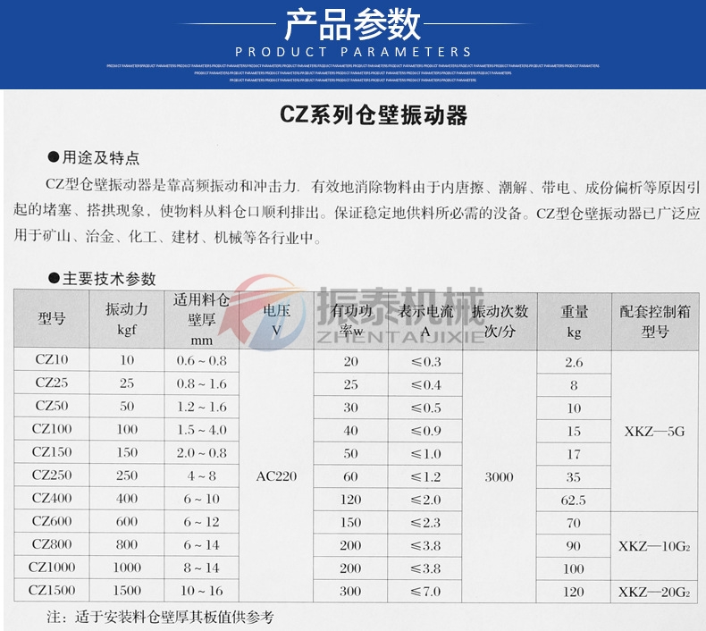 CZ電磁料倉振動器技術參數(shù)